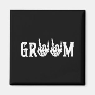Mens Groom Skeleton Rock Hand Halloween Wedding Magnet