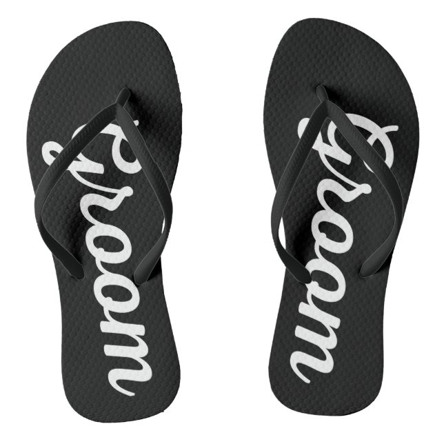 Men's Groom Themed Wedding Thin Strap Black Thongs (Footbed)