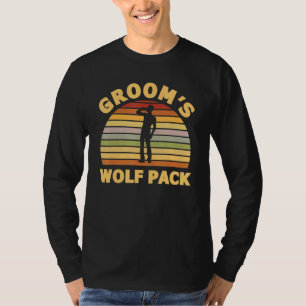 Mens Groom's Wolf Pack Bachelor Party Retro T-Shirt