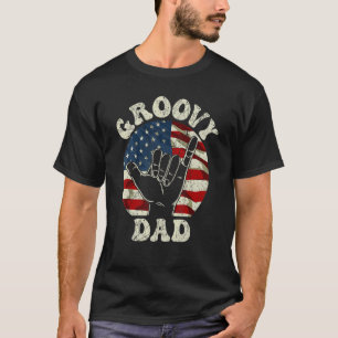 Mens Groovy Dad 70s Aesthetic USA Flag Retro Groov T-Shirt