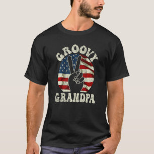 Mens Groovy Grandpa 70s Aesthetic USA Flag Retro R T-Shirt
