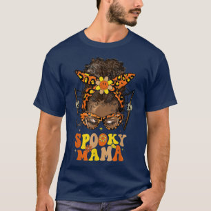 Mens Groovy Spooky Mama Messy Bun Black Women Hipp T-Shirt