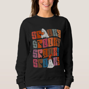 Mens Groovy Spooky Vibes Vintage Floral Ghost Hipp Sweatshirt