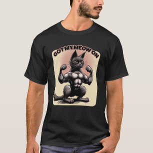 Mens  Gym Cat Workout Muscle Six Pack Powerlifting T-Shirt
