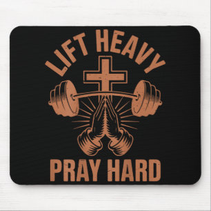 Mens Gym Christian Workout Dad Lift Heavy Pray Har Mouse Pad