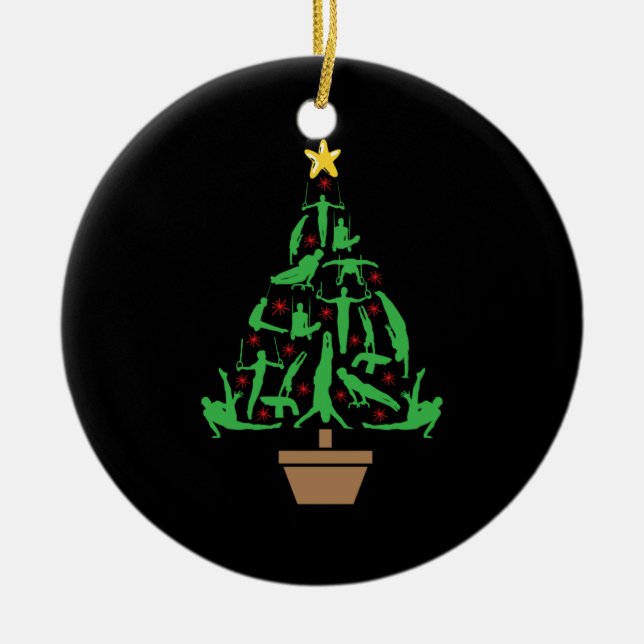 Men's Gymnastics Christmas Tree Ceramic Ornament (Front)
