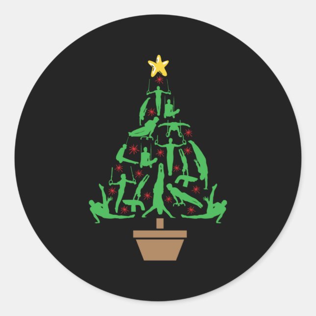 Men's Gymnastics Christmas Tree Classic Round Sticker (Front)