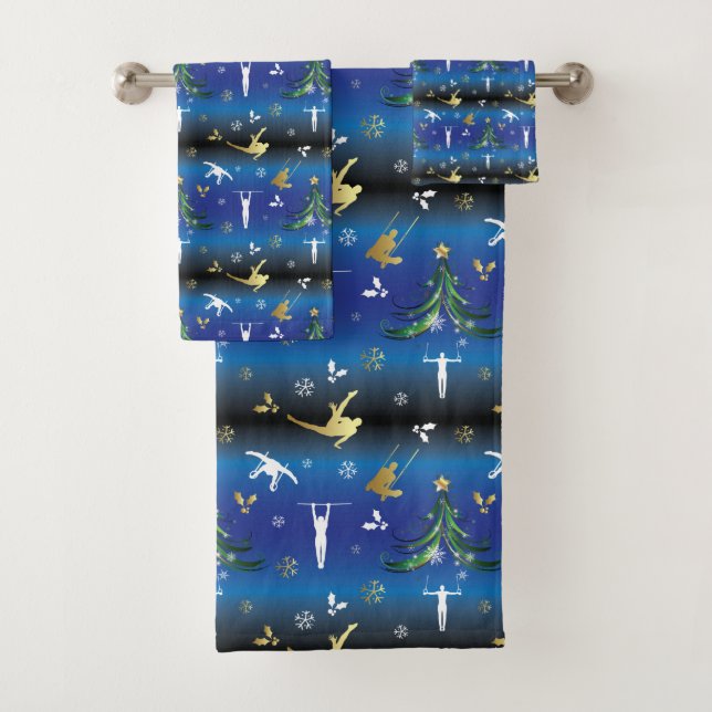 Men's Gymnastics Christmas Tree Snowflake Bath Towel Set (Insitu)
