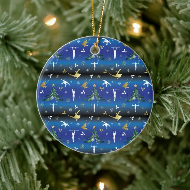 Men's Gymnastics Christmas Tree Snowflake Ceramic Ornament (Tree)