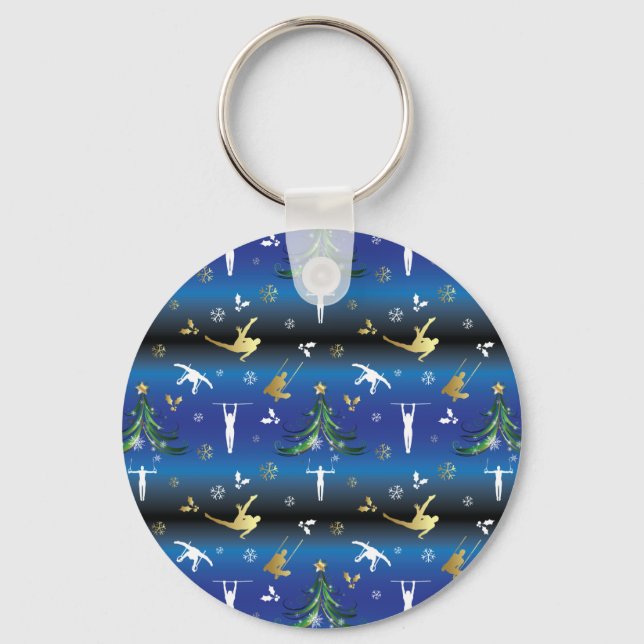 Men's Gymnastics Christmas Tree Snowflake Key Ring (Front)