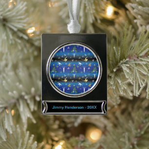 Men's Gymnastics Christmas Tree Snowflake Silver Plated Banner Ornament