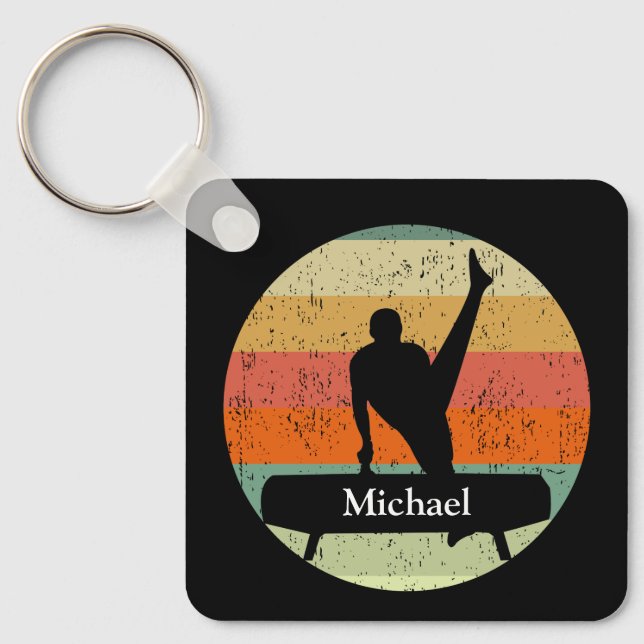 Mens Gymnastics Male Gymnast at Sunset Custom Key Ring (Front)