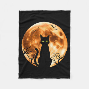 Mens Halloween Cat Moon Black Cat Night Bat Fleece Blanket