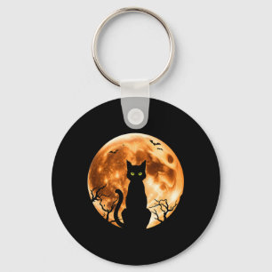 Mens Halloween Cat Moon Black Cat Night Bat Key Ring