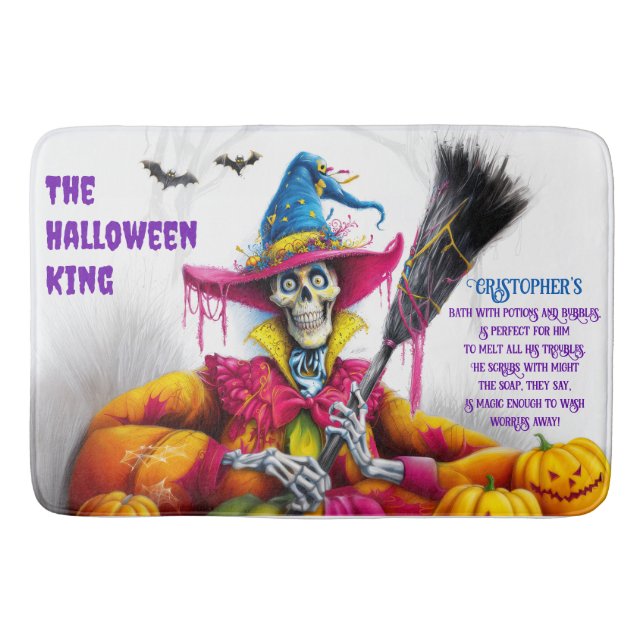 Men's Halloween King Spooky Skeleton Bath Mat (Front)