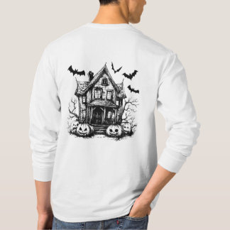 Mens Halloween Shirt Haunted House Tee Bats Shirt