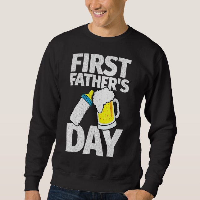 Mens Happy First Father's Day Beer Baby Bottle New Sweatshirt (Front)