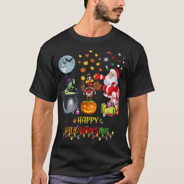 Mens Happy Hallothanksmas Funny Hallowee T-Shirt (Front)