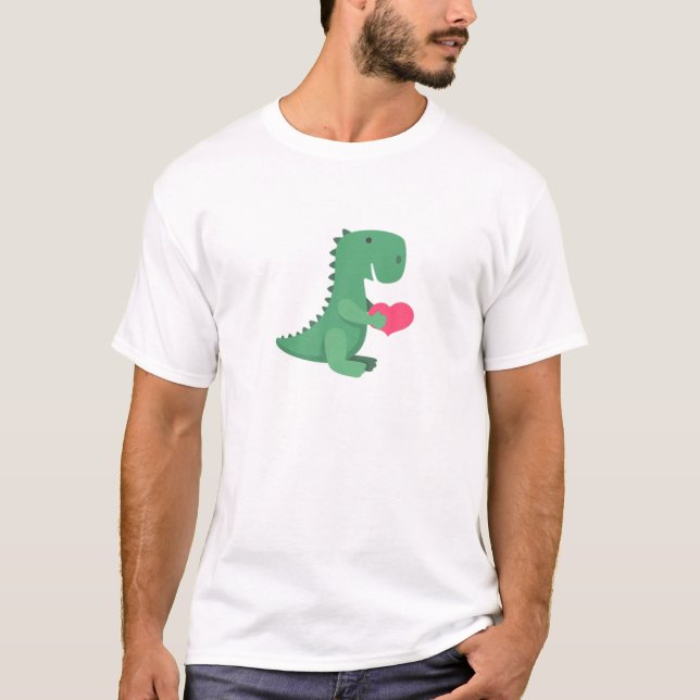 Mens Happy Valentine's Day Rex Dinosaur Heart T-Shirt (Front)