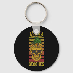 Mens Hawaiian Pine Skull Aloha Beaches Funny Key Ring