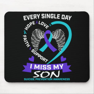 Mens Heart Teal Purple Miss Son Awareness Mouse Pad