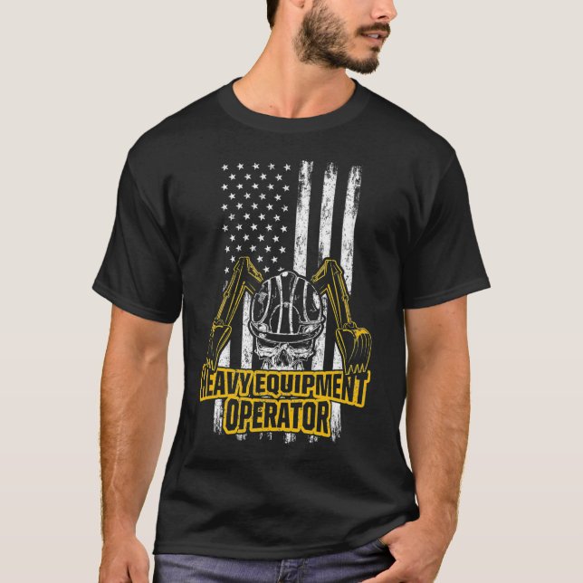 Mens Heavy Equipment Operator US Flag T-Shirt (Front)