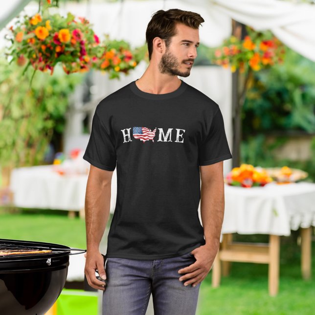 Mens' Home USA Map American Flag July 4th T-Shirt (Mens' Home USA Map American Flag July 4th T-Shirt BBQ Garden Party)