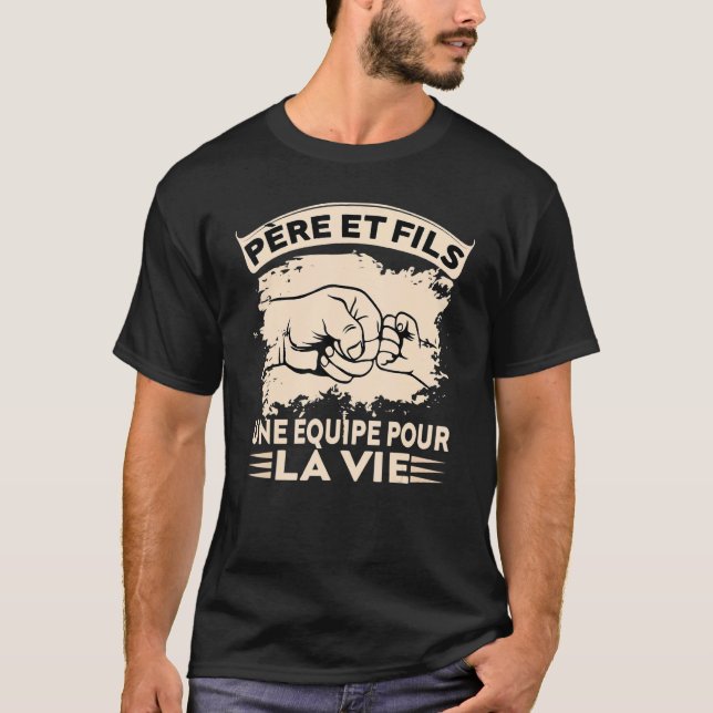 Mens Homme Cadeau Fete des Pere et fils Papou Papa T-Shirt (Front)