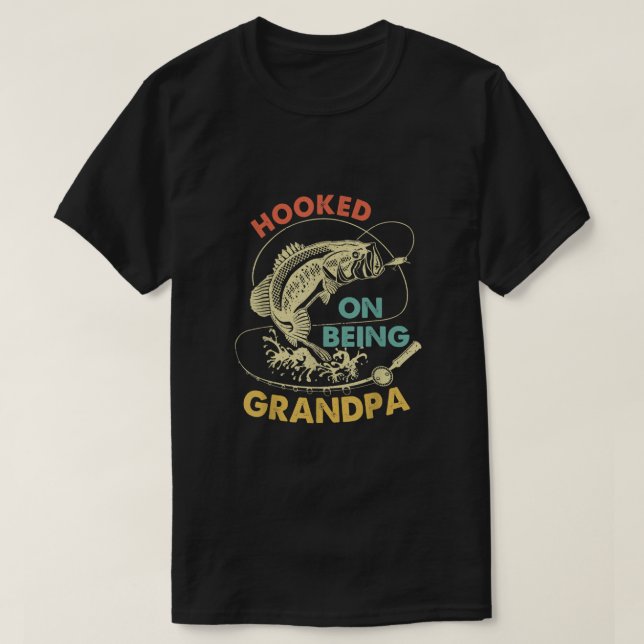 Mens Hooked On Being Grandpa Fishing Fathers Day F T-Shirt (Design Front)