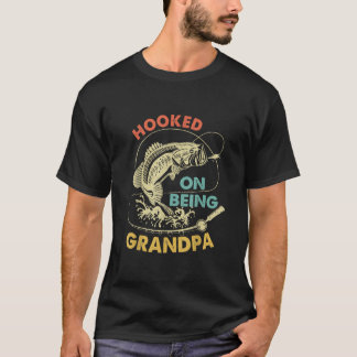 Mens Hooked On Being Grandpa Fishing Fathers Day F T-Shirt