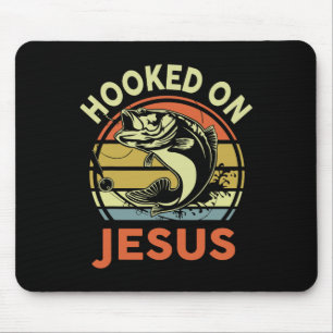 Mens Hooked On Jesus Christian Fishing-shirt Funny Mouse Pad