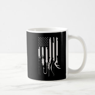 Mens Hunting Fishing USA Flag American Themed Deco Coffee Mug