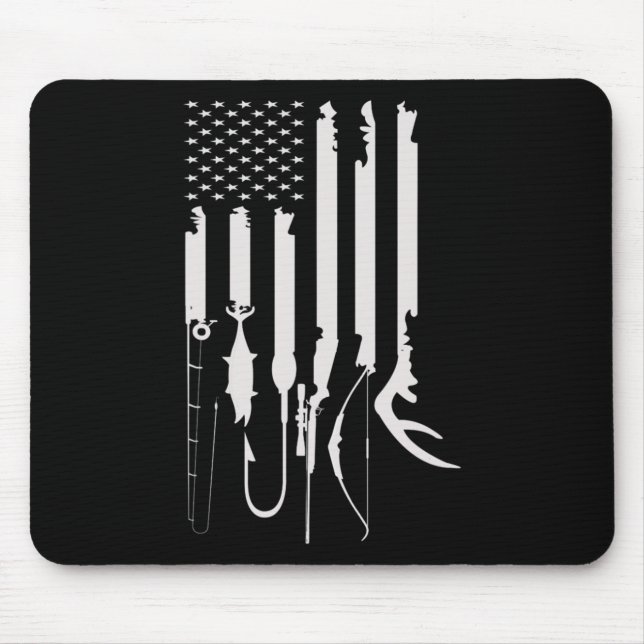 Mens Hunting Fishing USA Flag American Themed Deco Mouse Pad (Front)