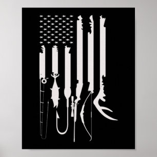 Mens Hunting Fishing USA Flag American Themed Deco Poster
