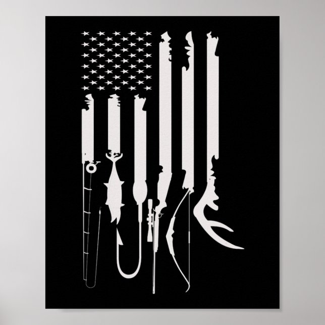 Mens Hunting Fishing USA Flag American Themed Deco Poster (Front)