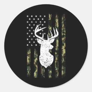 Mens Hunting Shirt American Camouflage Flag Deer S Classic Round Sticker