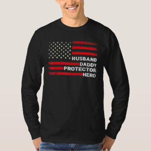 Mens Husband Daddy Protector Hero American Flag Fa T-Shirt