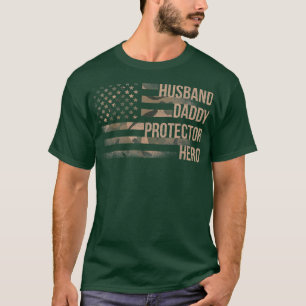 Mens Husband Daddy Protector Hero American Flag Fa T-Shirt