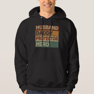 Mens Husband Daddy Protector Hero Dad Vintage Fat Hoodie