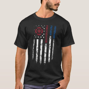 Mens Husband Father Firefighter Usa Flag Patriotic T-Shirt