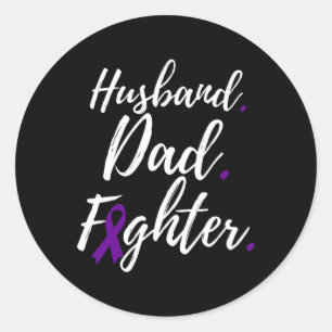 Mens Husbynd Dad Fighter Pancreatic Cancer Awarene Classic Round Sticker