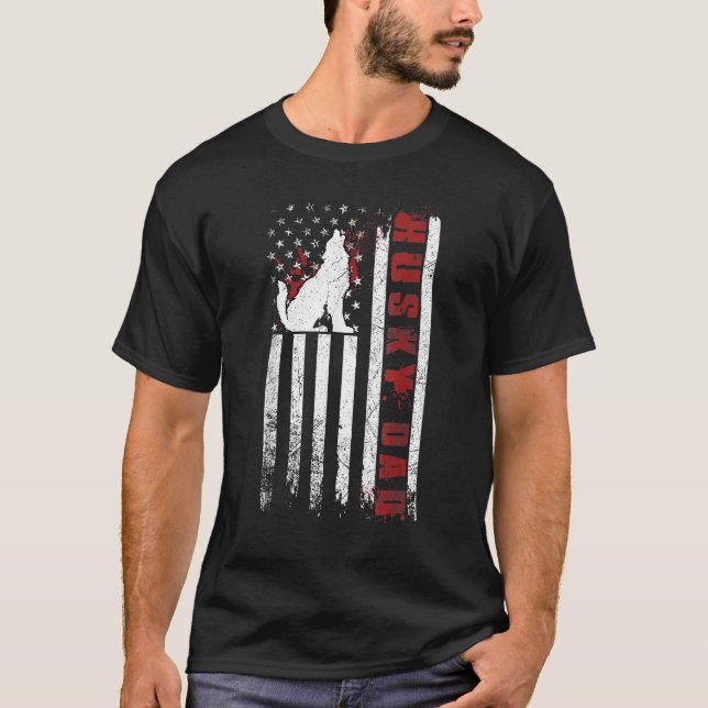 Mens Husky  Siberian Husky Dad American Flag Dog T-Shirt (Front)