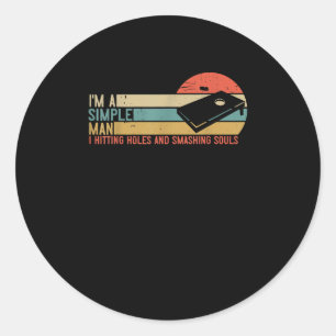 Mens I Am A Simple Man Vintage Cornhole Classic Round Sticker
