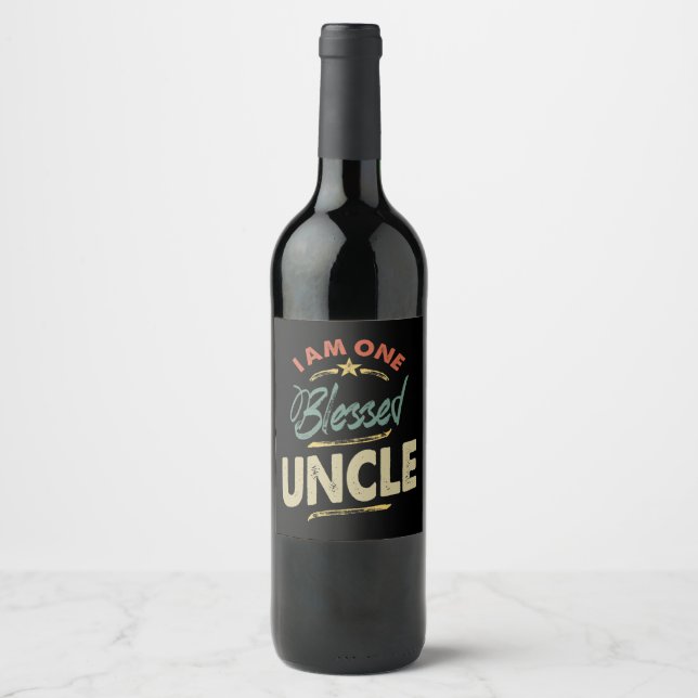Mens I Am One Blessed Uncle Gift Wine Label (Front)