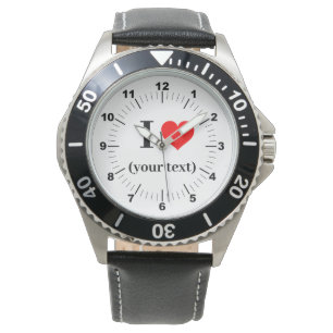 Men's I Heart Black Leather Strap Watch
