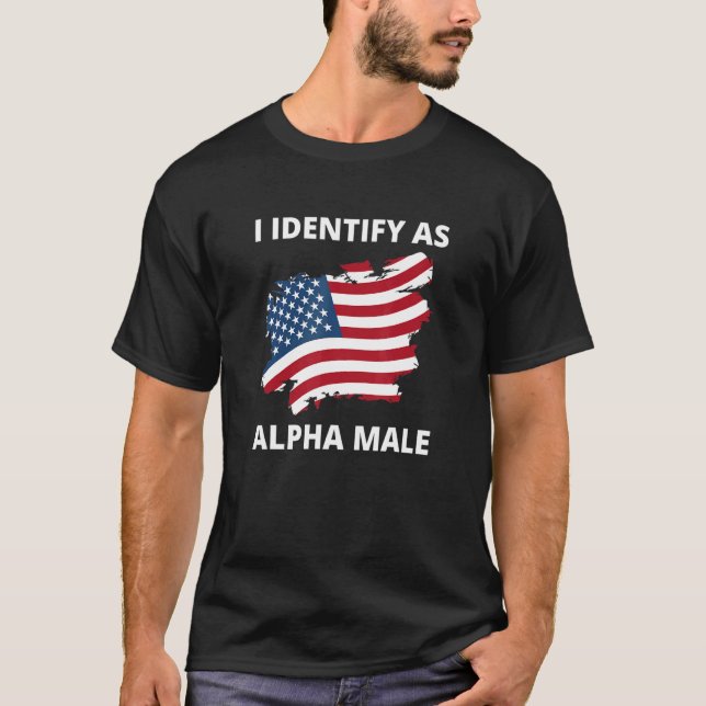 Mens I Identify As Alpha Mens American Flag T-Shirt (Front)