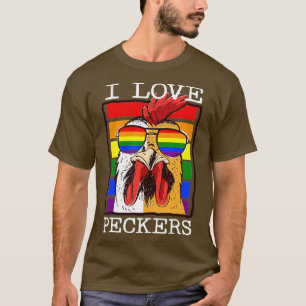 Mens I Love Peckers Rooster Gay LGBT Rainbow Chick T-Shirt