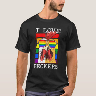 Mens I Love Peckers Rooster Gay Lgbt Rainbow Chick T-Shirt