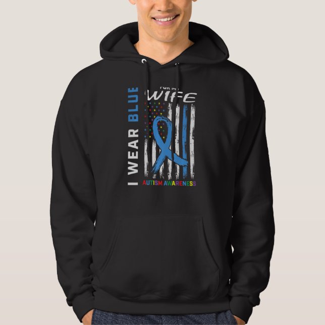 Mens I Wear Blue For My Wife Autism Awareness Amer Hoodie (Front)