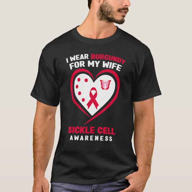 Mens I Wear Burgundy For My Wife Sickle Cell Aware T-Shirt (Front)